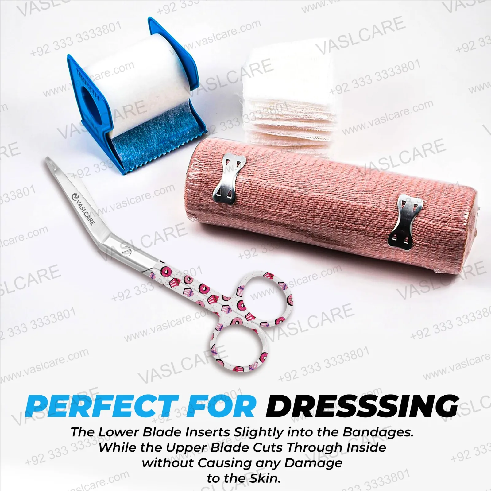 Donuts Pattern Handle Stainless Steel Bandage Scissors Blunt Tips Sharp Cutting Edge Angled Blades Manual CE Certified Medical