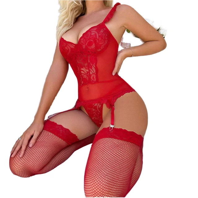 Hot Selling Red Women's Sexy Lace Lingerie Set 4-Piece Valentine's Day Edition for Women's Sexy Underwear