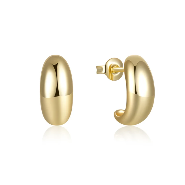 CANNER S925 Sterling Silver C-Shaped Glossy Metallic High-Quality Thick Chunky Earrings For Women 18k Gold