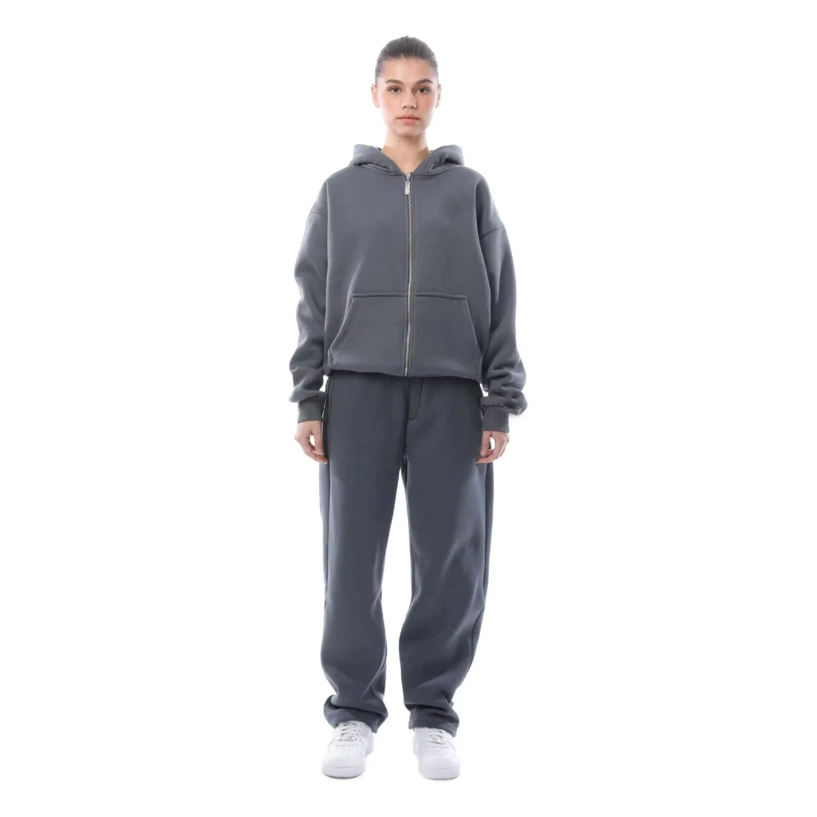 Trendy Plus Size Ladies Zip up Tracksuit for Women Winter Fleece Thick  Zipper Hoodie Oversized Zipper Two Piece Tracksuit Sets