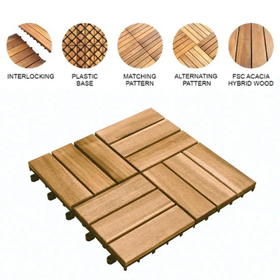 Wooden Floor Tile Interlocking Flooring Wood Deck Tile Plastic Base Parquet Decking Outdoor Diy