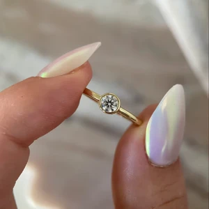 Itty Bitty Beauties Round 4mm  0.25 Carat Lab Diamond Ring  Elongated Round Cut Engagement 14K Yellow Gold for Weddings