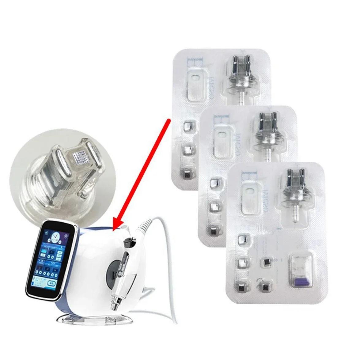 EMS Monocrystalline Silicon Chip Replacement Head 1 Set for Injector Mesotherapy Gun Needle Free Moisturizing Mesogun
