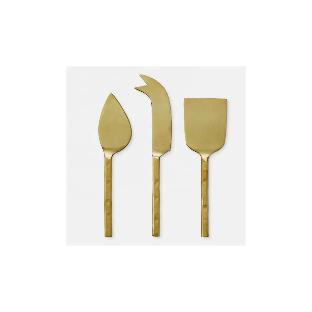 Factory Supply Gold Plated Stainless Steel Spreader with Solid Round Handle Cheese Set
