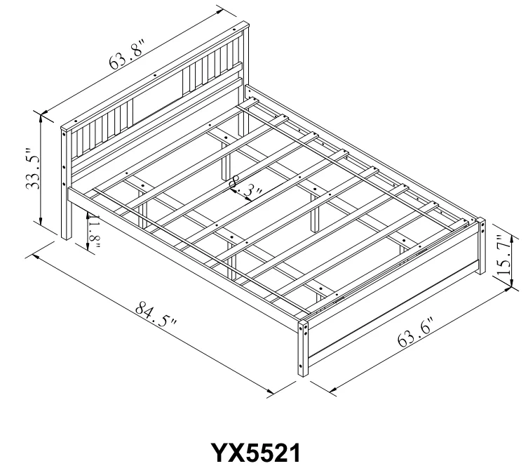 Modern Design Wood Platform Queen Bed Frame With Headboard Of Grey