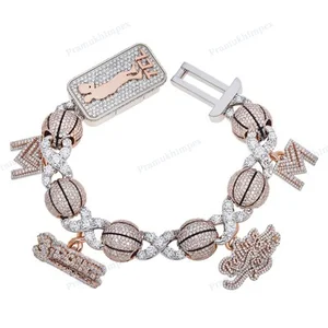 Basketball Charm Bracelet with Iced Moissanite Rose Gold Plated Luxury Hip-Hop Jewelry Claw Setting Unique Sport Theme Men Women