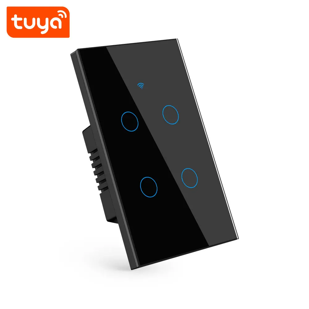 Tuya 4CH Smart WiFi Touch Switch US Standard 4 Gang Wall Light Switch Support Voice Control Alexa Google PST-TY-U4