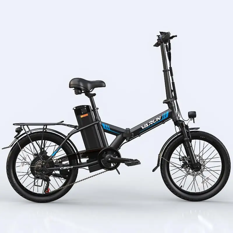Varun C20 Blaze Electric Folding Bike with 400W Motor 14-Inch Tires 7-Speed & Integrated Lithium Battery Black"