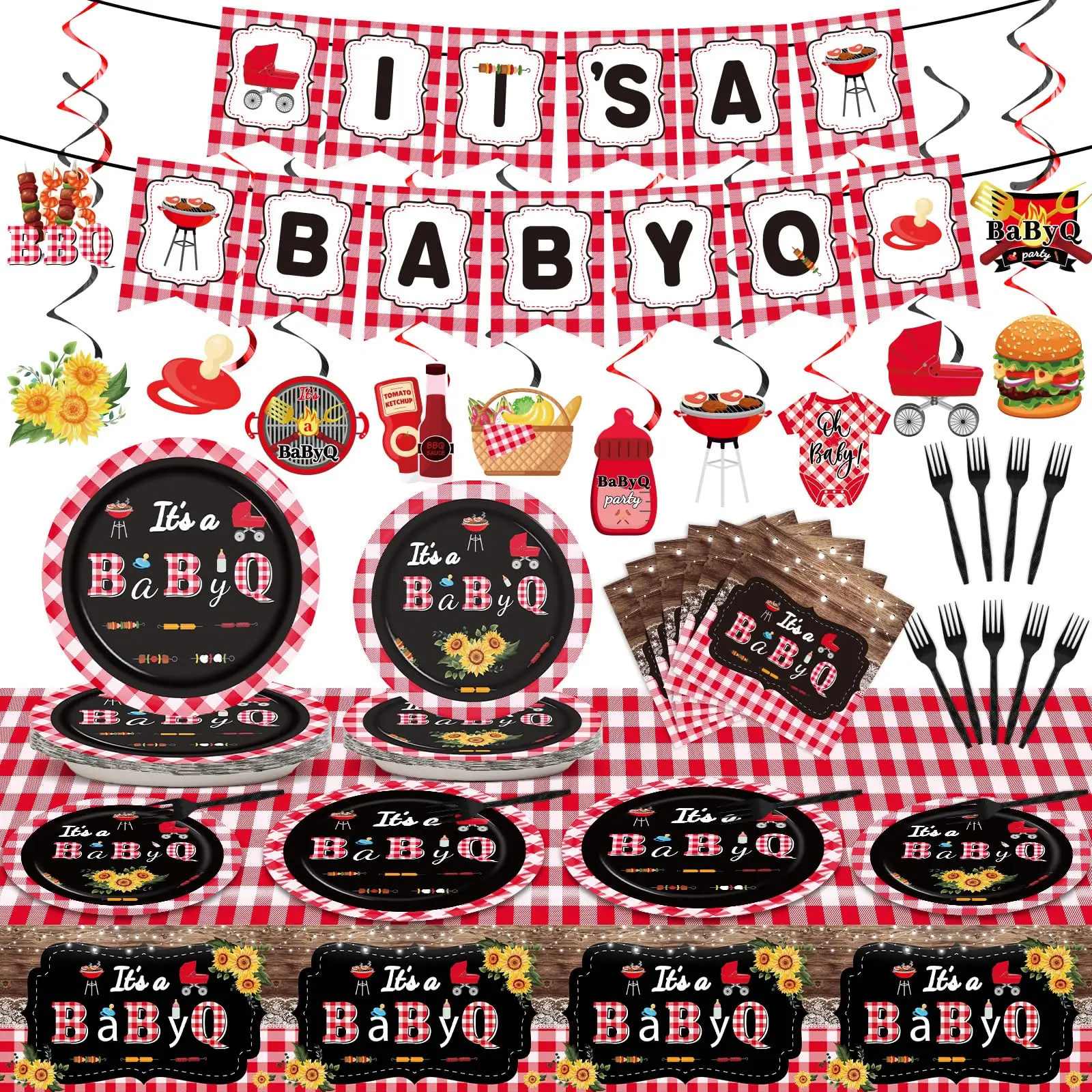 Avezano BBQ-Babyparty-Hintergrund – 180x100 Cm, „It's A BabyQ“ – Für Gender Reveal, Gartenparty, Deko & Fotos
