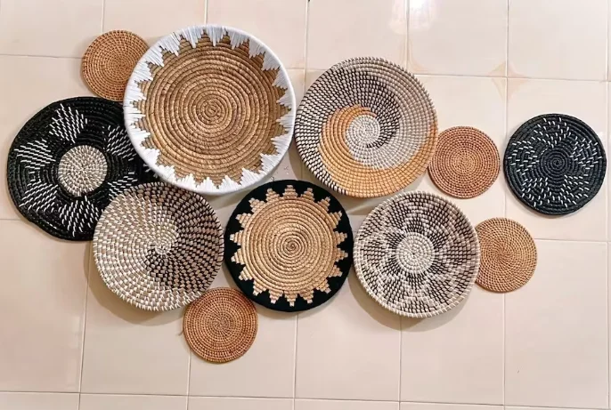Wholesale Assorted Set of 11 African Baskets Rwanda Basket Chocolate Terracotta Wall Hanging Wall Decor