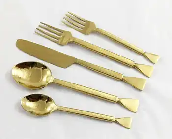 Western style party palace 5pcs brass golden stainless steel flatware tableware serving cutlery set