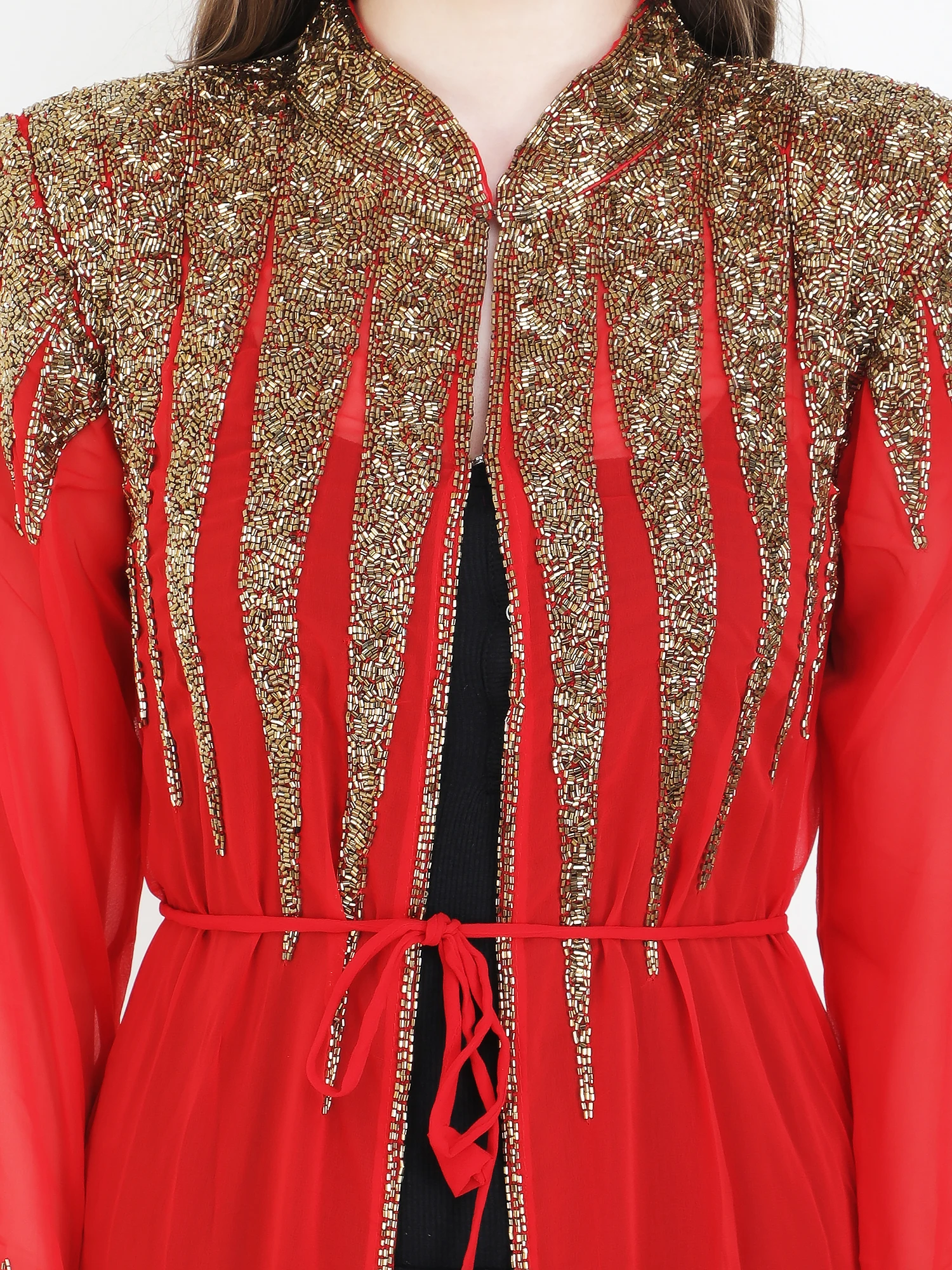Made India Woman Clothing Empire Waist Rhinestone Beaded Dress Jacket Long  Sleeve Work Party Evening Club Wear