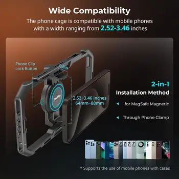 For SmallRig Universal Quick Release Phone Cage Kit Basic, Aluminum Smartphone Video Rig Kit with Wireless Control Dual Handles detail image