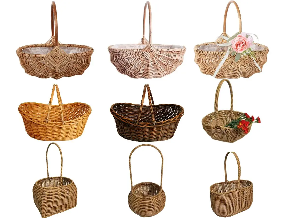 Durable Large Wicker Basket With Handle Dark Brown Hand Woven Harvest