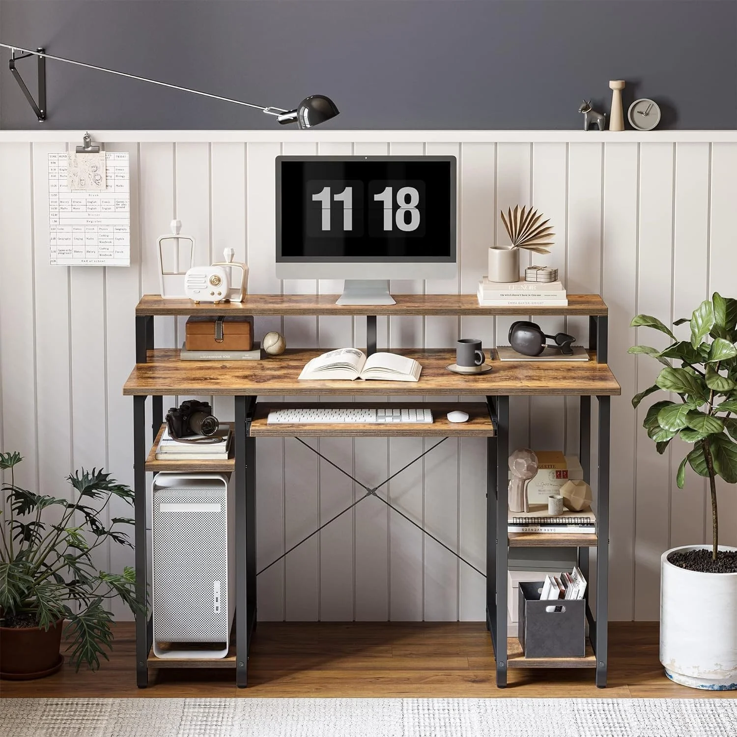 Computer Desk with Keyboard Tray and Storage Shelves  Music Studio Desk Workstation for Home Office