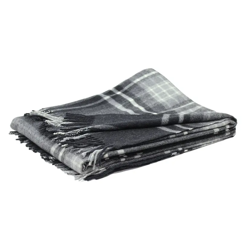 Tartan Throw Blanket 100 Virgin Merino Wool Green With Fringes Made In