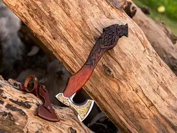 Hache de loup sculptée à la main : style viking en acier au