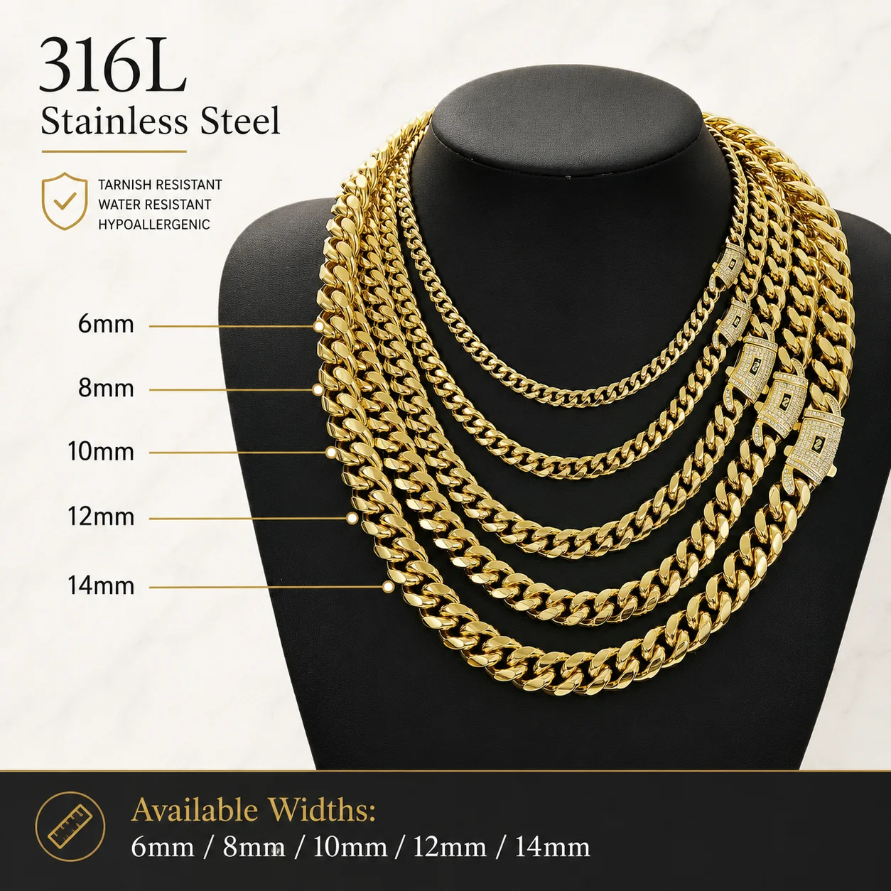 6mm-14mm 14K 18K Gold Stainless Steel Miami Cuban Chain Necklace 