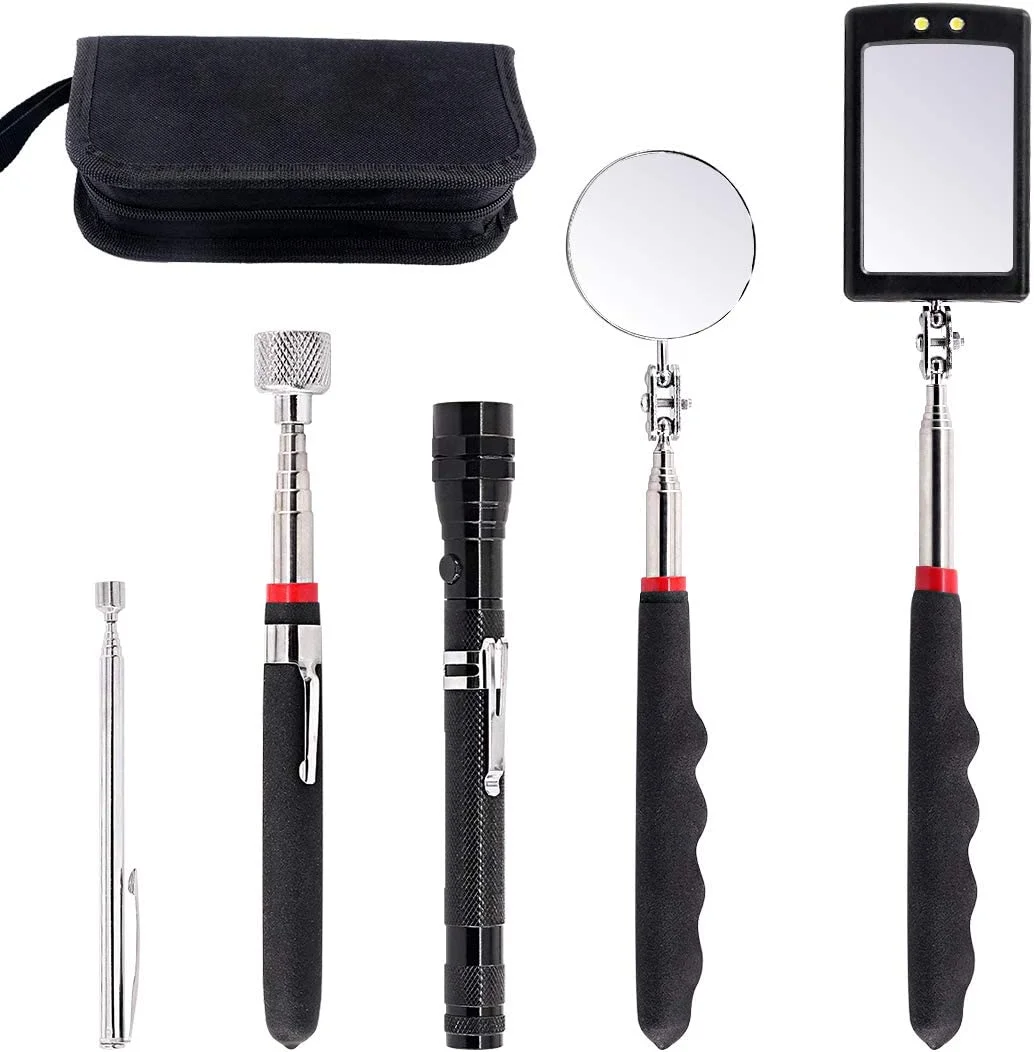 Telescoping Inspection Mirror Pick Up Tool Kit With Led Light