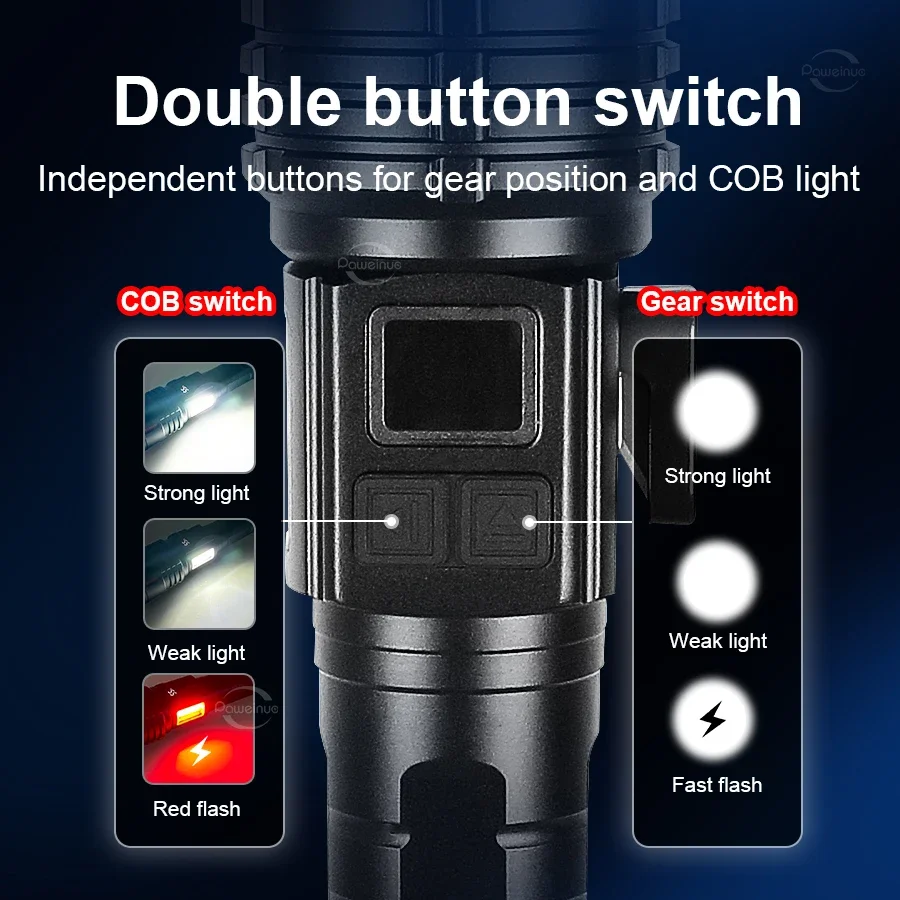 Portable Led High Power Rechargeable Flashlight 2000LM Drop Construction Battery Operated Shop Work Light