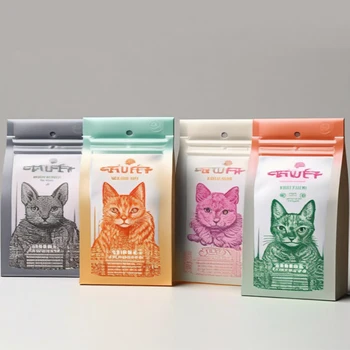 Custom food bag 8 Side Seal Air Valve Flat Bottom pouch packaging dogfood cat litter 5-25KG Plastic mylar bag Pet Food Packaging