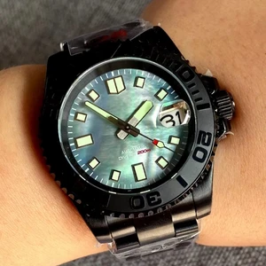 Fully Custom 40MM Sapphire Glass Luminous Japan NH35A Mother of Pearl Black PVD Coated Automatic Mechanical Watches