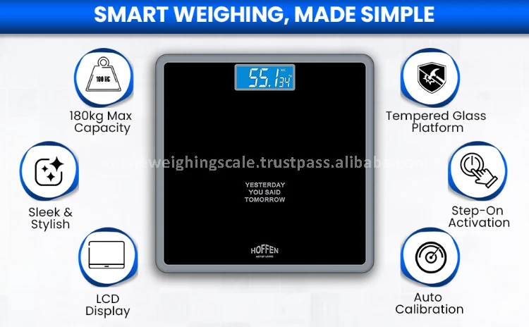 HOFFEN Super Highly Accurate 100g Digital Personal Weighing Scale Tempered Glass Custom Logo 1 Year Warranty India-Made