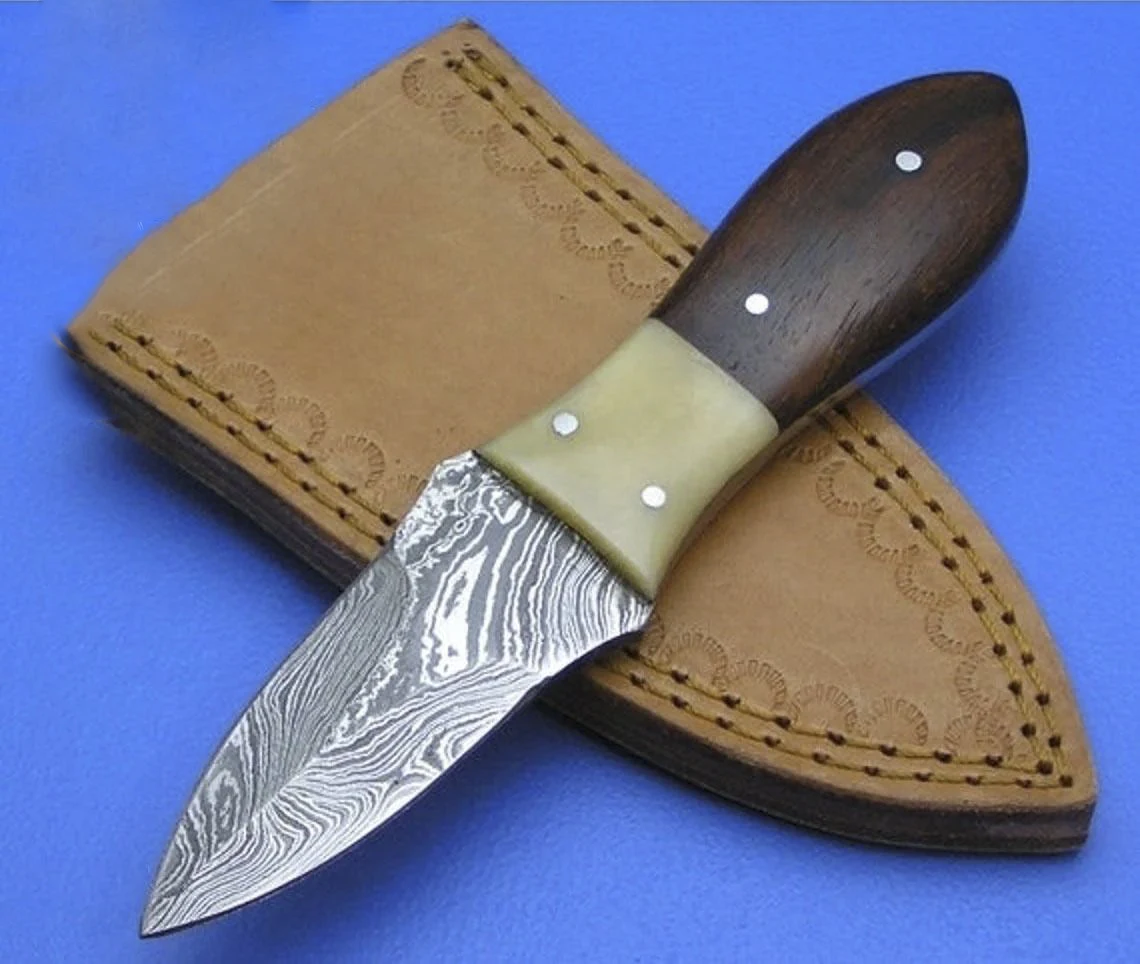 Нож для морепродуктов из дамасской стали, с деревянной ручкой