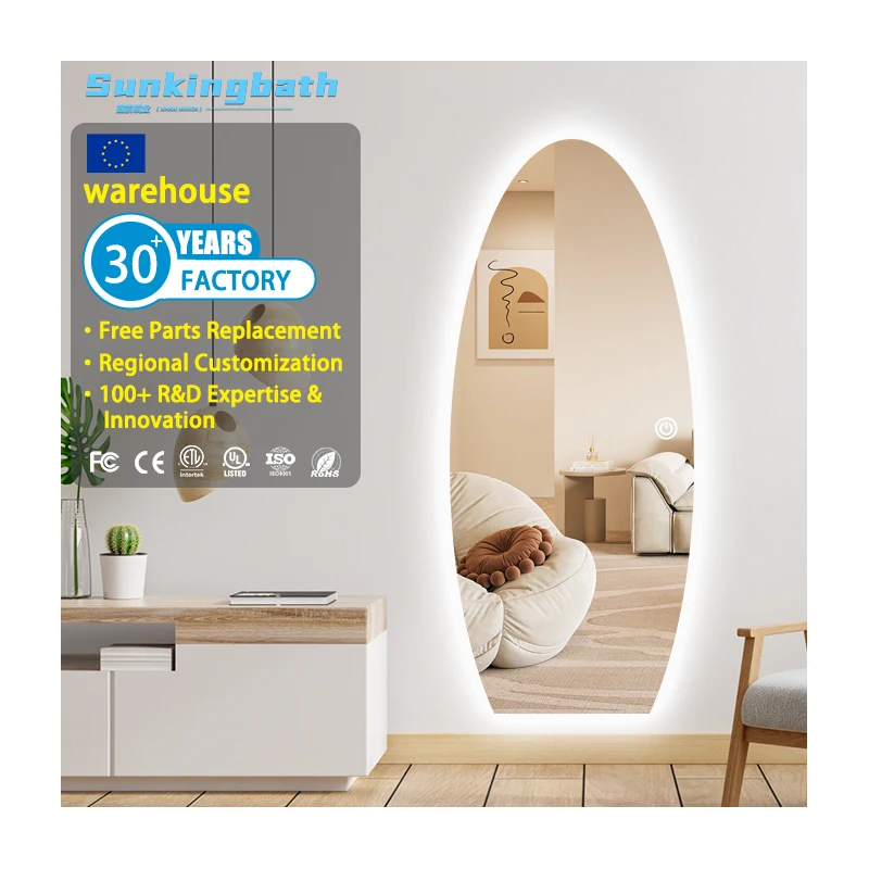 Custom Smart LED Full Body Mirror Touch Switch Adjustable Light Dressing Mirror Anti-fog Standing Floor Mirror