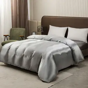 Modern Luxury Satin Silk Feel Duvet Cover Set Plain Solid Design Premium Polyester Smooth 200TC All-Season Customizable Home