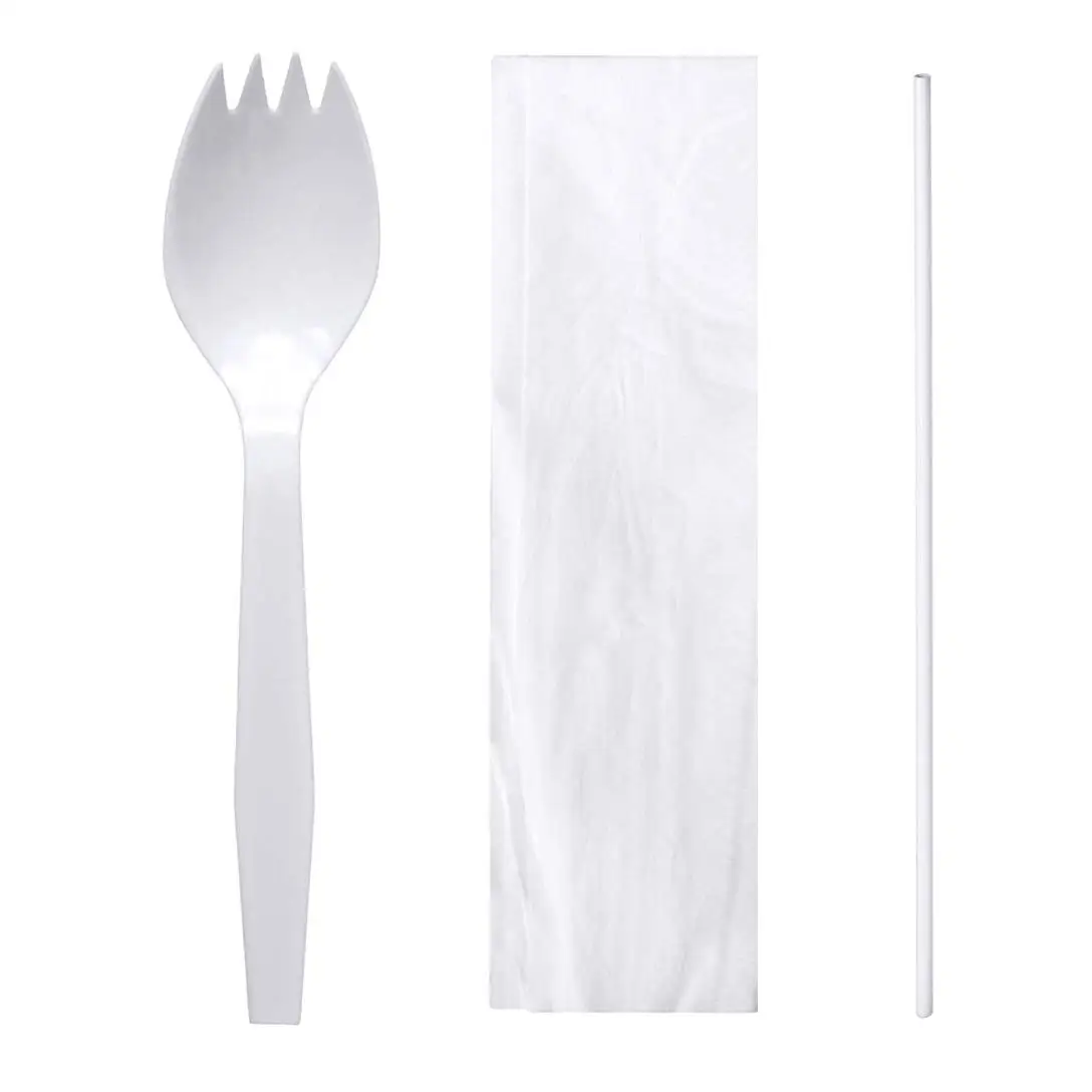 Plastic Cutlery Kits School Kits Spork + Straw + Napkin,Individual