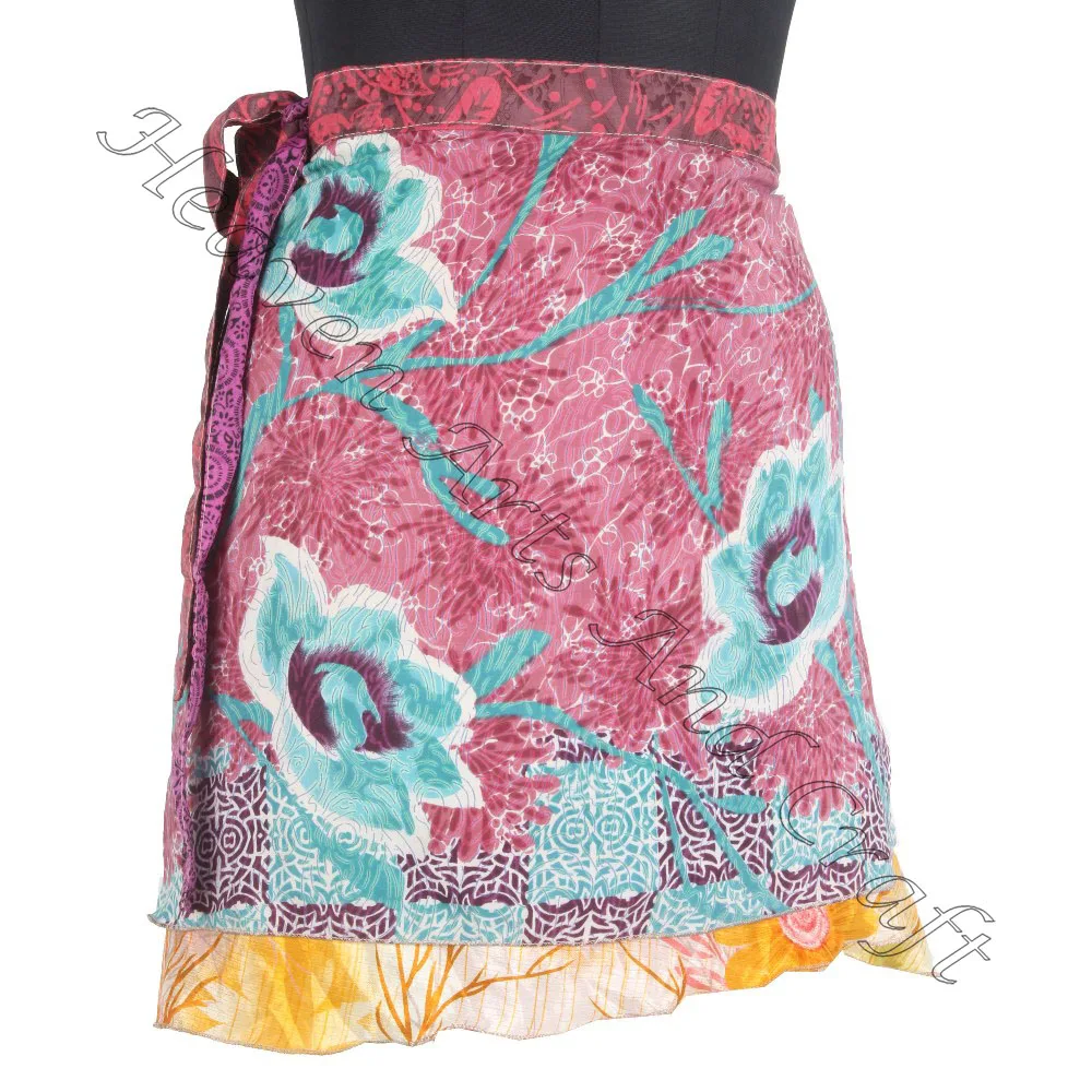 Latest New Style Silk Wrap Short Skirts Skirt & Good Quality for Girl/Women SWS110 Vintage Sari Indian Boho Hippie Mini Length