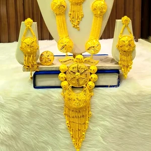 24K Gold Plated Dubai Fashion Jewelry Necklace Set Earrings Bangles Combs Brooches Copper Material for Bulgaria