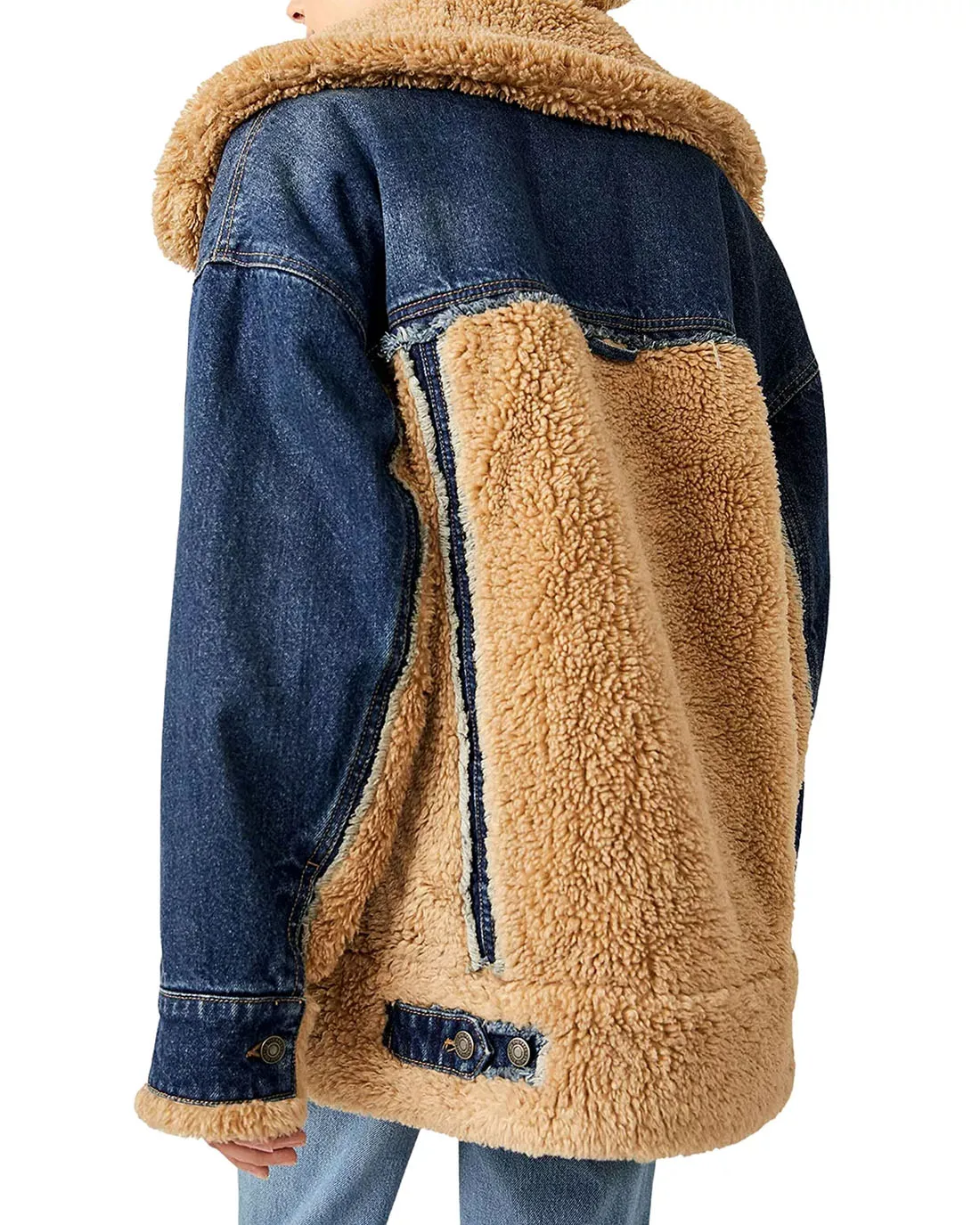Custom Faux Fur Collar Fashion Ladies Denim Jacket Baggy Style Warm Mixed Media Women Jackets