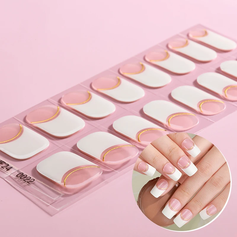 Glitzer-Französisch-Nagelkappen-Design wasserdicht langlebig halbgehärtete Gel-Nagelstreifen für Frauen Damen DIY Nagelkunst Salon