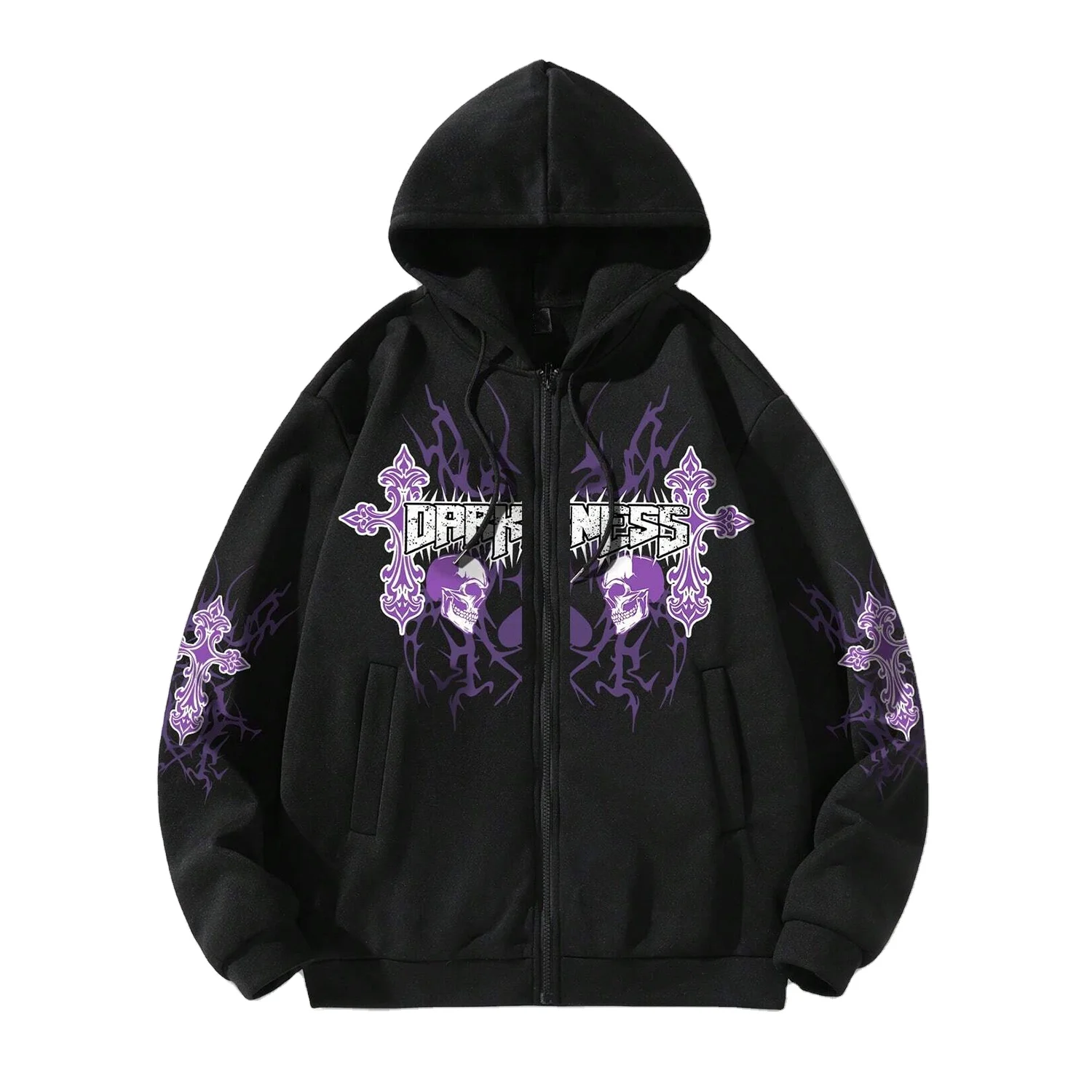 Unisex Custom DTF Printed Embroidered 100% Cotton Pullover Hoodie High Quality Letter Cross Graphic Design Drawstring Drop