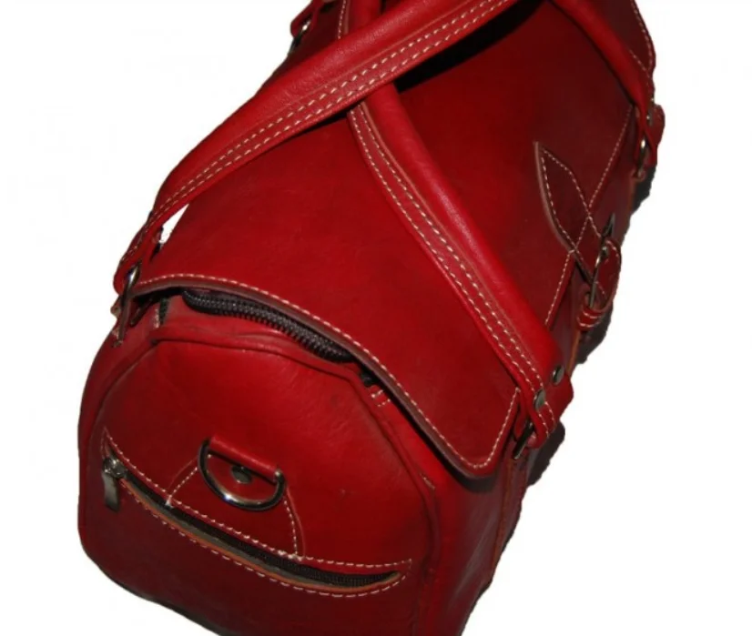 Red Genuine Leather Duffle Bag Handmade Moroccan Bags In Natural