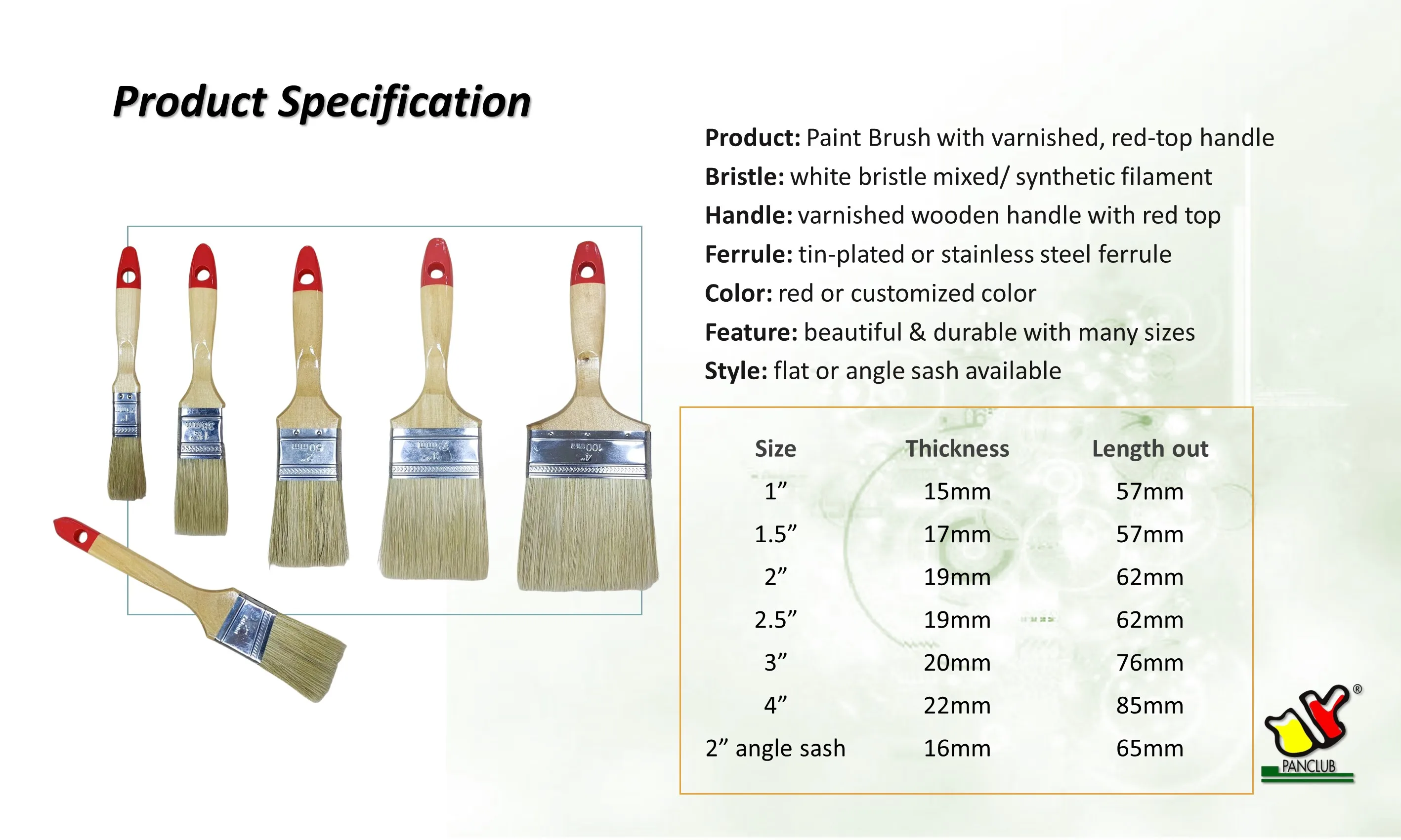 High Quality 1" To 4" Varnished Redtop Wooden Handle Paint Brush Chip
