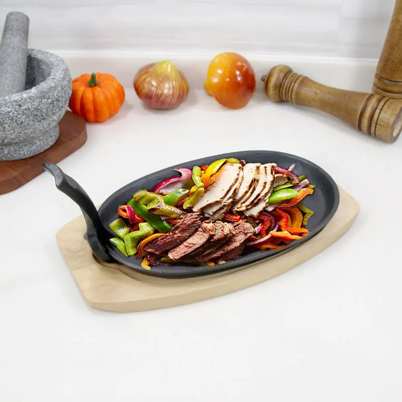Hot Sale Cast Iron Bbq Sizzling Steak Plate Grill Pan Steak Fajita Cast
