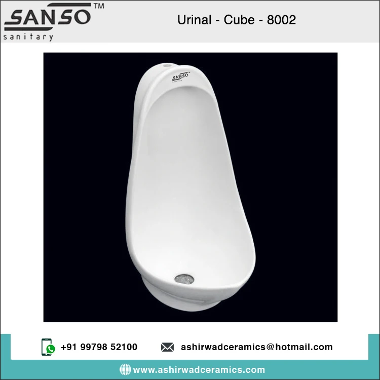 Superlative Quality Ashirwad Modern Ceramic Wall Hung Urinal Bowl Toilet Gravity Flushing 5 Year Warranty Cube-8002 Model Widely