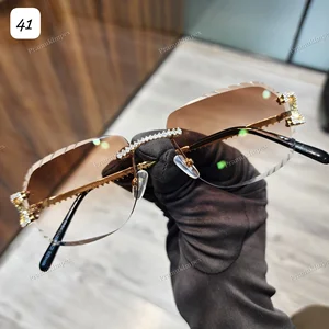 New Design Popular VVS Moissanite Diamond Glass Sunglasses Stainless Frame Bold Lens Anti-Reflective Big C Design Hip Hop
