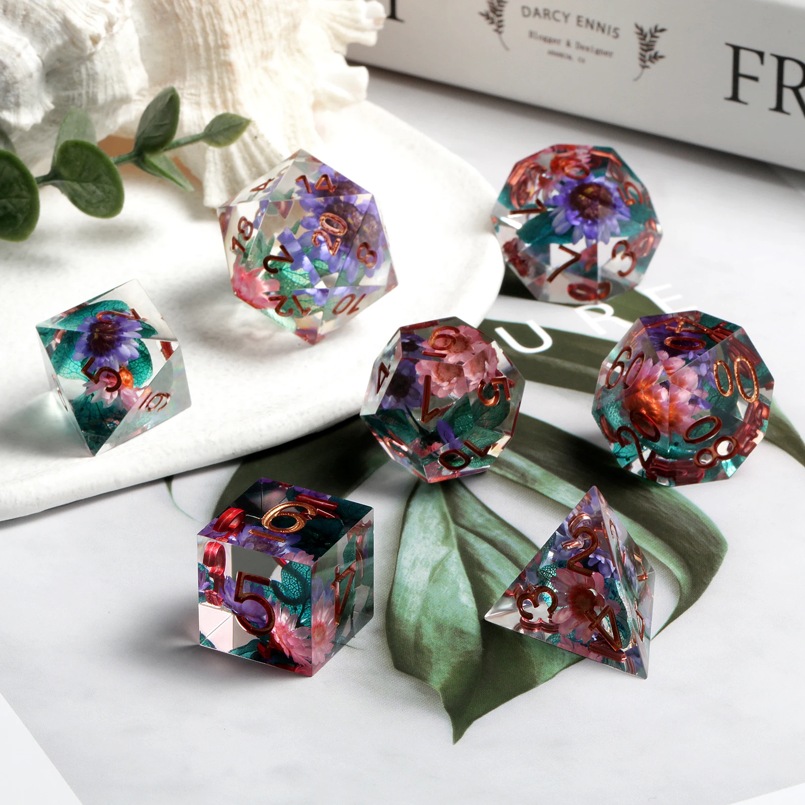 Custom Dnd Dice Set D20 Handmade Sharp Edge Dice 7 Piece Rpg Dice Game