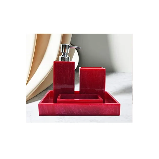Red Color Resin Bathroom Set Of 4 For Shower Room & Bathroom Accessories High Quality Resin