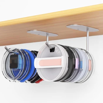 Self-Adhesive Tumbler Lid Organizer Hook  Space Saving Cup Lid Storage For Kitchen Under Cabinet Mount Tumbler Lid Organizer