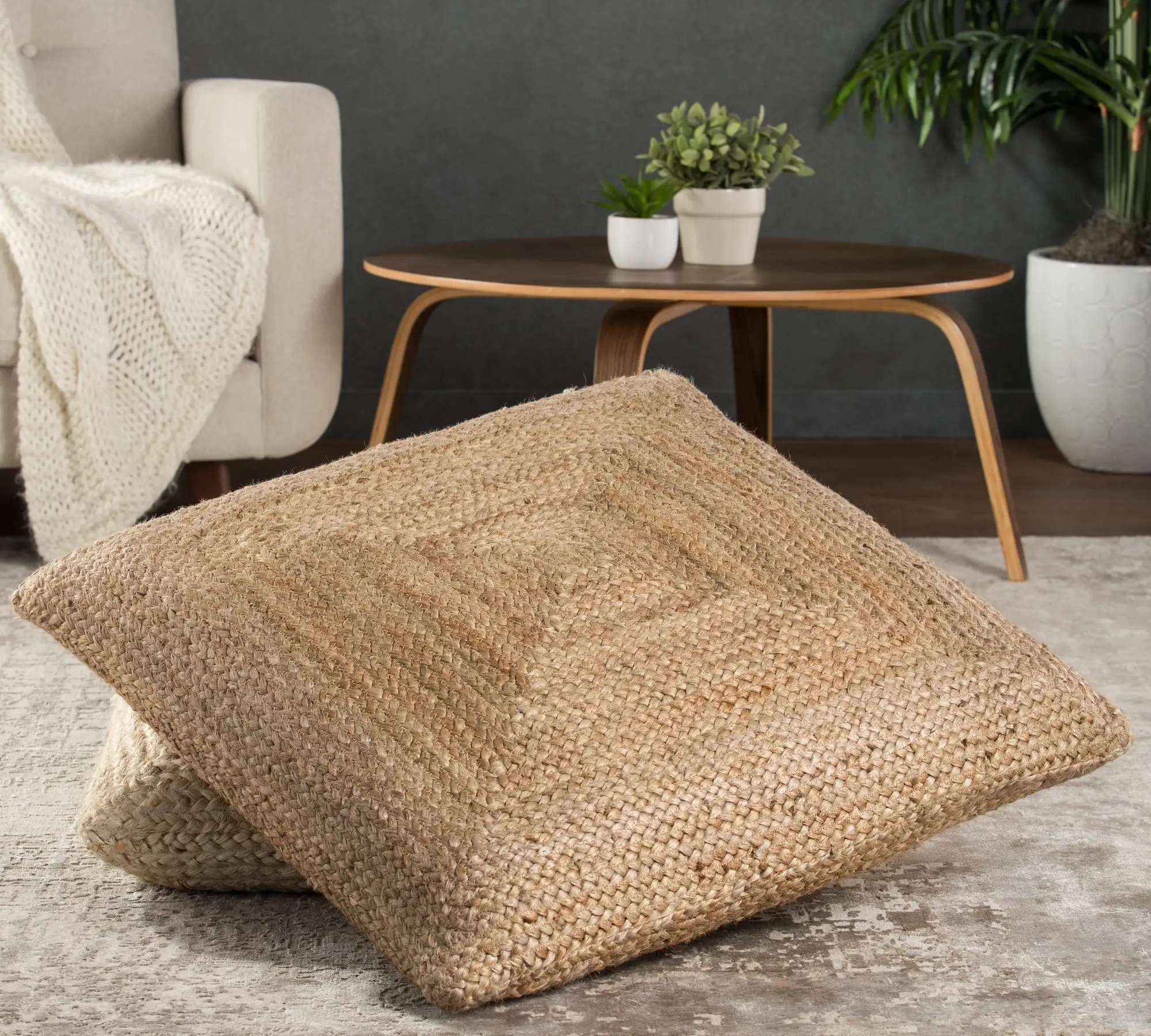 Natural Jute Cushion Cover 18 X 18 Inch Boho Braided Pillow Case