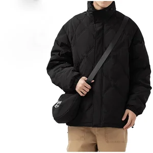 Lightweight Water-Resistant Down Jacket Men Custom Logo Plus Size Zipper Closure Outdoor Goose Coat Print Decoration Drum