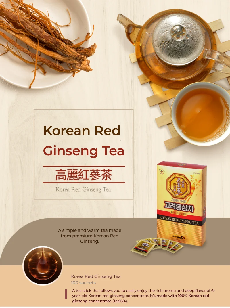 Korean Premium Red Ginseng Herbal Tea 100 Sachets 6-Year-Old Ginseng ...