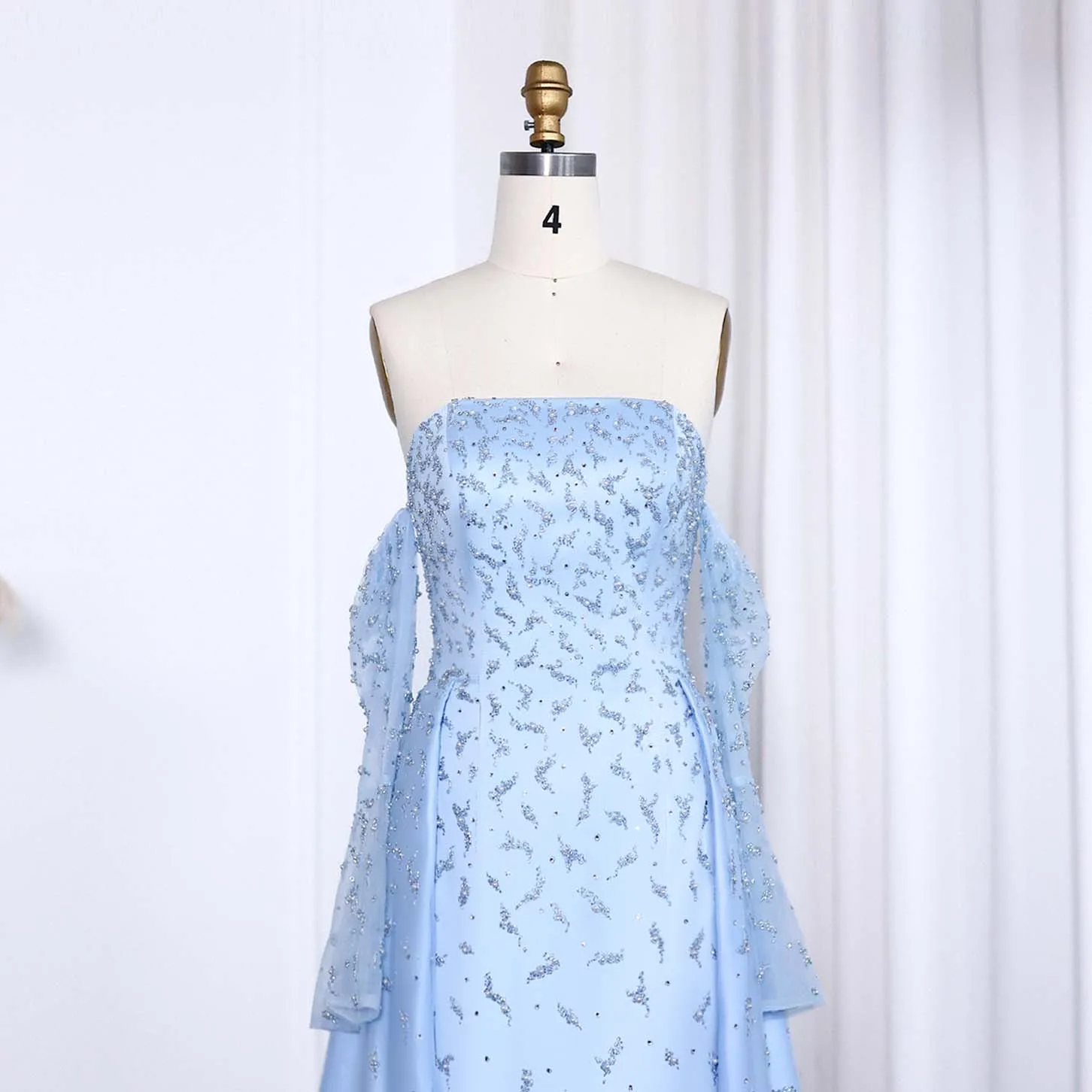 silver blue dress elegant Elegant Blue Silver Sequined Feathers Mermaid Long Prom Dresses