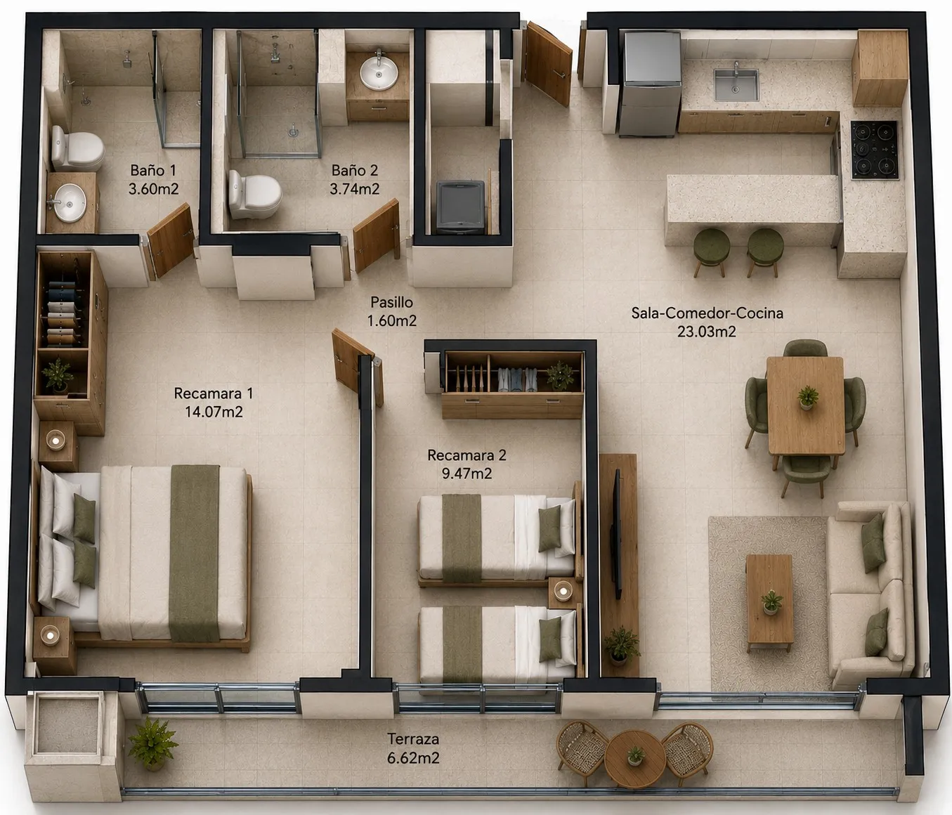 Planta amueblada conceptual del apartamento