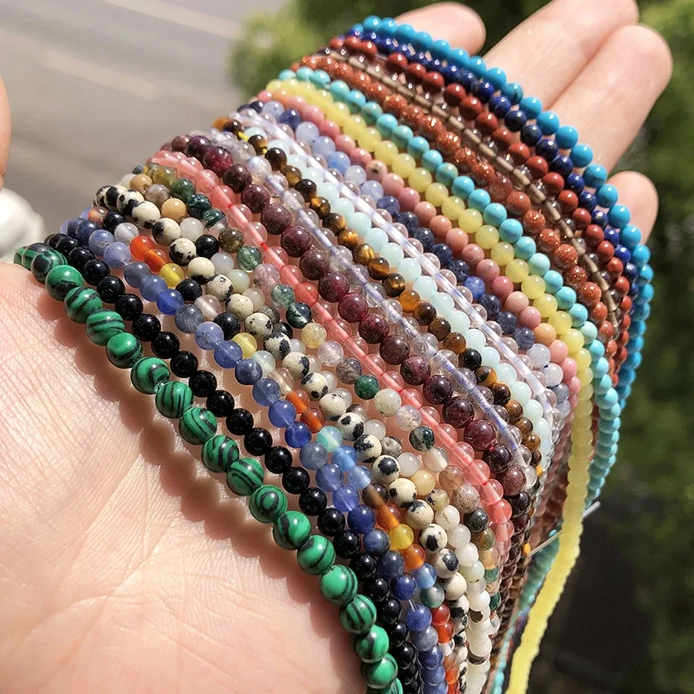2mm 3mm Round Natural String Gem Stone Beads Bracelet Healing Necklace Loose Gemstone Stone